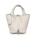 Sac seau élégant en cuir véritable pour femme, sac à main haut de gamme avec cadenas, style chic. - 22CM (Boucle Argentée) / Blanc Lait