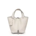 Borsa a secchiello da donna in vera pelle di alta qualita, elegante borsa bianca. - 18 cm Bianco panna (fibbia argentata)