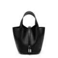 Borsa secchiello nera in vera pelle, borsa elegante con lucchetto in metallo, stile chic. - 18 cm Nero (fibbia argentata)