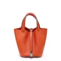 Borsa a secchiello in vera pelle arancione, elegante borsa con dettaglio di lucchetto. - 18 cm Arancione (fibbia argentata)