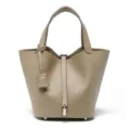 Borsa a secchiello in vera pelle di alta qualità con manico superiore elegante borsa donna - 22 cm Grigio chiaro (fibbia argentata)