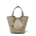 Borsa a secchiello in vera pelle di alta qualità per donna, elegante borsa a mano con dettaglio lucchetto. - 18 cm Grigio chiaro (fibbia argentata)