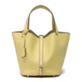 Borsa a secchiello in pelle gialla da donna, elegante borsa in cuoio con lucchetto. - 22 cm Giallo tenue (fibbia argentata)