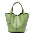 Borsa a secchiello in vera pelle da donna verde borsa a mano in pelle bovina stile chic borsa - 22 cm verde avocado (fibbia oro)
