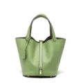 Borsa a secchiello in pelle verde da donna, borsa in pelle bovina di alta qualità con chiusura. - 18 cm verde avocado (fibbia oro)