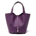 Borsa a secchiello in vera pelle viola da donna, elegante borsa a mano con chiusura metallica. - 22 cm viola anemone (fibbia oro)