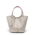 Donna vera pelle secchiello borsa alta qualita grigia manico superiore borsetta - Grigio perla 18 cm (fibbia dorata)