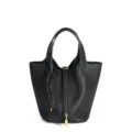 Borsa a secchiello in vera pelle nera con manico superiore borsa casual chic da donna - 18 cm nero (fibbia oro)