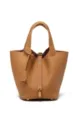 Borsa a secchiello in pelle marrone borsa a mano manico superiore stile chic minimalista quotidiano - 18 cm biscotto (fibbia oro)