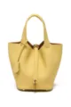 Borsa a secchiello in pelle gialla da donna, borsa in pregiata vera pelle con lucchetto. - 18 cm giallo pulcino (fibbia oro)