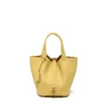 Elegante borsa a secchiello in vera pelle gialla con manici e chiusura a lucchetto. - 14 cm giallo pulcino (fibbia oro)