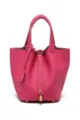 Borsa a secchiello in vera pelle rosa, borsa a mano in pelle bovina con lucchetto, elegante borsa. - 18 cm Rosa lampone (hardware dorato)