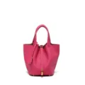 Borsa secchiello in vera pelle rosa da donna, elegante borsetta con chiusura a lucchetto. - 14 cm Rosa lampone (hardware dorato)