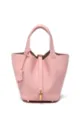 Borsa a secchiello in vera pelle rosa con chiusura a lucchetto e manici per stile elegante. - 18 cm Rosa sakura (hardware dorato)