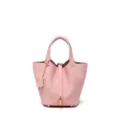 Borsa a secchiello in vera pelle rosa con chiusura a lucchetto, elegante borsa da donna. - 14 cm Rosa sakura (hardware dorato)