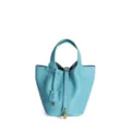 Borsa secchiello in pelle azzurro donna alta qualita borsa a mano elegante shopper - 14 cm Bleu du Nord (hardware dorato)
