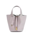 Borsa a secchiello in vera pelle, elegante borsa viola da donna con lucchetto e manico. - 14 cm Viola chiaro (hardware dorato)