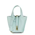 Borsa a secchiello azzurra in vera pelle da donna, elegante borsa a mano di lusso con lucchetto. - 18 cm Blu estivo (hardware dorato)