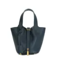 Borsa secchiello in vera pelle blu scuro con chiusura a lucchetto, design minimalista elegante. - 18 cm Blu notte (hardware dorato)