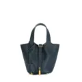 Borsa a secchiello in vera pelle di alta qualità per donna, elegante borsa con lucchetto. - 14 cm Blu notte (hardware dorato)