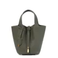 Borsa a secchiello in vera pelle grigia borsa in pelle bovina stile classico chic - 18 cm Etain (hardware dorato)