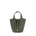 Borsa a secchiello in vera pelle verde scuro, borsa elegante in pelle con serratura. - 14 cm Etain (hardware dorato)