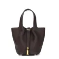 Borsa a secchiello in vera pelle di alta qualità per donna, borsa tote in pelle. - 18 cm Ebano (Fibbia dorata)