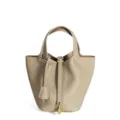 Borsa a secchiello in vera pelle, borsa taupe con manico, elegante borsa da donna chic. - 18 cm Grigio chiaro (hardware dorato)
