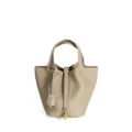 Borsa secchiello da donna in vera pelle, borsa chic con lucchetto, design taupe elegante. - 14 cm Grigio chiaro (hardware dorato)