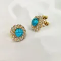 Orecchini a bottone rotondi vintage con turchese e strass per donne, gioielli stile francese chic. - Stile tondo turchese e strass (BXG6-12)