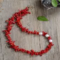 Collana di perle di corallo rosso naturale con perle bianche e chiusura a T dorata estiva. - Perle Rosso Corallo Con Chiusura a T (Stile 1)