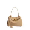 Elegant leather shoulder bag for women, chic commuting handbag with metal lock and strap. - Small Khaki Gold Buckle