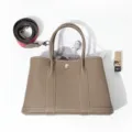 Sac cabas fourre-tout pour femme en cuir de vachette marron, grand sac de transport élégant. - 36cm / Kaki