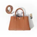 Brown genuine leather tote bag, luxury garden style handbag with shoulder strap for women. - 25cm / Gold Brown