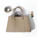 Elegant taupe leather tote bag for women, large capacity casual handbag with top handles. - 30cm / Elephant Gray