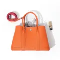 Orange leather tote bag, top layer cowhide garden handbag, large capacity commuter shoulder bag. - 30cm / Orange