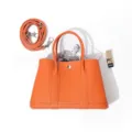 Orange leather garden tote bag, premium first layer cowhide daily commuter handbag. - 25cm / Orange