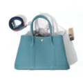 Blue top-layer cowhide leather tote bag for women, classic large capacity commuting bag. - 30cm / Teal