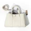 Elegant genuine leather tote bag, large capacity commute shoulder handbag for women. - 30cm / Milk White