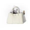 Off-white leather tote bag, classic garden style large capacity commuting handbag for women. - 25cm / Milk White