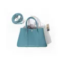 Blue leather tote bag, luxury top grain cowhide handbag with shoulder strap and stylish design. - 25cm / Teal
