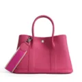 Pink leather garden tote bag with wide strap, stylish women's commuter handbag for daily use - 36cm / Rose Red