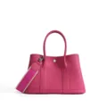 Pink leather garden party tote bag for women, large capacity stylish shoulder handbag. - 30cm / Rose Red