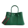 Green leather tote bag for women, classic garden design with top handles and webbed strap. - 36cm / Velvet Green