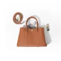 Brown leather tote bag with top handles and strap, stylish daily shoulder bag for women. - 20cm / Gold Brown