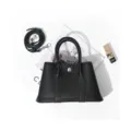 Black genuine leather tote bag for women, top layer cowhide handbag with strap, commuting. - 20cm / Black
