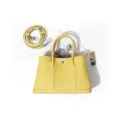 Yellow leather garden party tote bag, premium cowhide commuter handbag with long strap. - 20cm / Chick Yellow