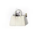 Premium genuine leather tote bag for women, large capacity minimalist handbag for daily commute. - 20cm / Milk White
