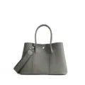 Grey genuine leather tote bag with wide shoulder strap, stylish commuter handbag for women. - 30cm / Cumulus Rain Gray