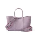 Light purple leather tote bag with colorful woven strap, stylish commuter shoulder bag. - 30cm / Light Purple